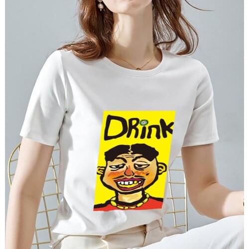 Summer Womens T-shirt Creative Female Cartoon Uncle Pattern Printed Top Womens T-shirt Round Neck Casual Basic White T-shirt