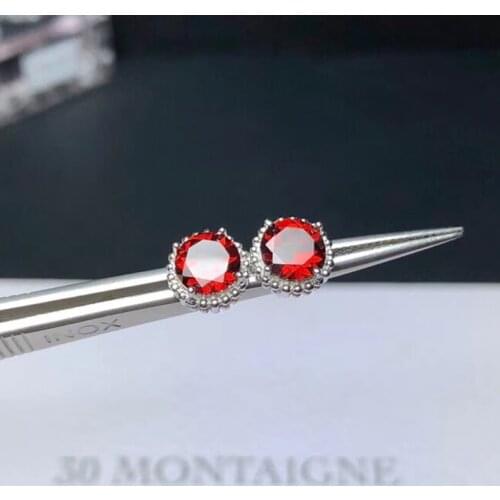 Classic garnet stud earrings for party 6 mm natural wine red garnet stud earrings solid 925 silver garnet fine jewelry