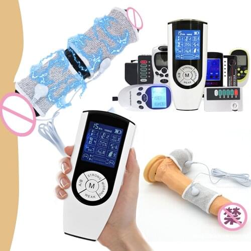 SM Electric Shock Conductive Fibers Penis Rings Scrotum Sleeve Electro Stimulate Therapy Cock Extender Male Masturbation Sex Toy
