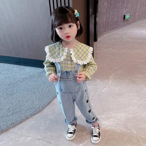 2021 Kids Denim Overall For Girls Children Set Autumn Suspenders Pencil Jeans Kids Jumpsuit Girls Denim Overalls Suit 4-10 Olds
