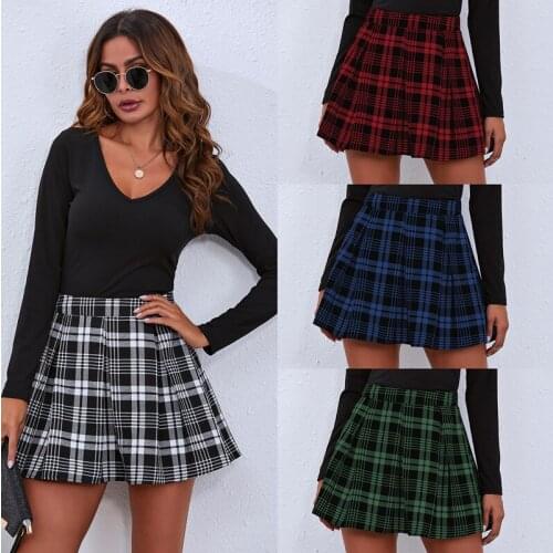 Harajuku Girls High Waisted A-Line Short Pleated Plaid Mini Skirt Slim School Student Bottoms Clothing For Women Summer Black