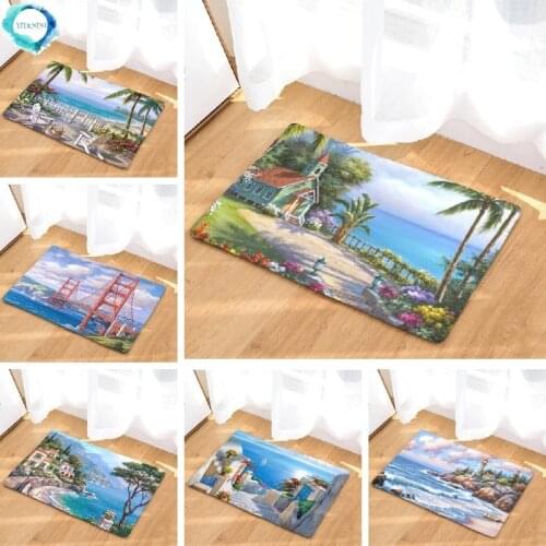 Bath Mat Landscape Printed Suede Non Slip Shower Mat Bathroom Carpet Floor Mat 40x60cm Toilet Rugs Home Decoration Wholesale