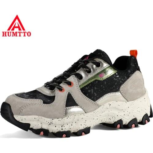HUMTTO New Genuine Leather Hiking Shoes Women Breathable Athletic Outdoor Climbing Woman Shoes Trekking Tourism Lace-up Sneakers