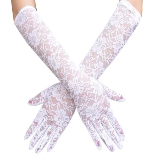 Summer Women Sexy Lace Long Section Sunscreen Gloves Hollow Breathable Thin Flowers Female Gloves Drive Elegant Gloves