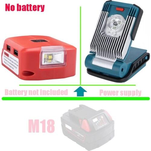 M18 Li-ion Battery Adapter LED Light Working Lamp USB Mobile Phone Charger DC 12V For Milwaukee 18V M18 Lithium Battery Power