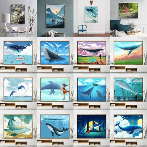 Cartoon Whale Ocean Painting By Numbers Kits Colorful Solar System Earth Space Wall Art Picture Coloring By Numbers Kids