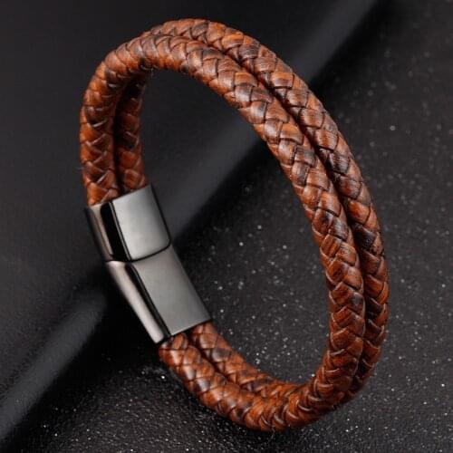 DIY Combination Custom Stainless Steel Mens Leather Bracelet High Quality Magnet Button Multicolor Choice For Handsome Boy Gift