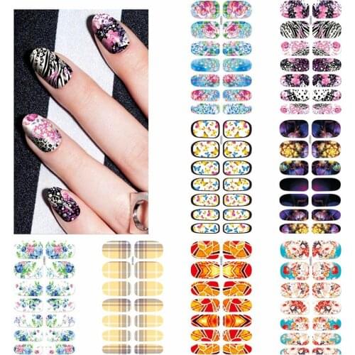 14tips/sheet Nail stick Nail Wraps DIY Polish Sticker Strips Adhesive Shine Nail Art Stickers Manicure for Women Girls Gift