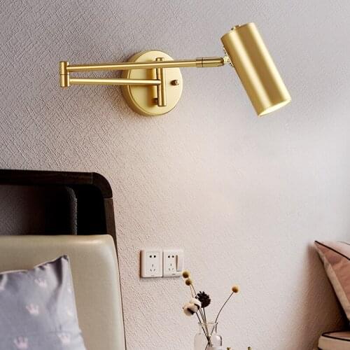 Bedroom Wall Lamp Adjustable Long Arm Rotatable Head Black Gold Bedside Office Study Wall Lamps Reading Lamp