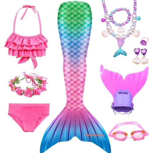 New Girls Mermaid Tail Swimsuit for Swimming Mermaid Costume with Monofin Bathing Suit Birthday Gift Halloween Cosplay Costumes