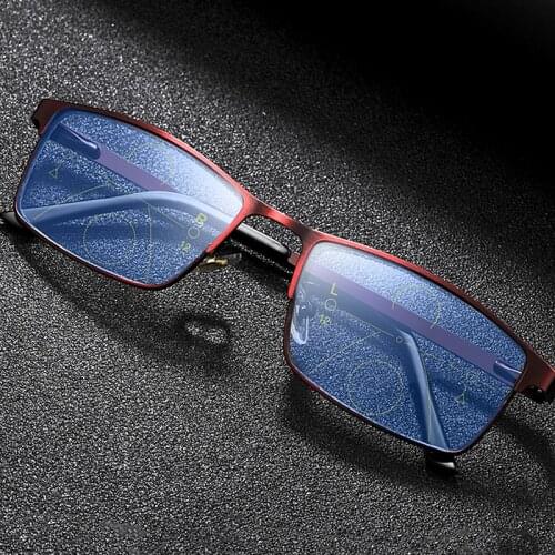 Spring Hinge Anti Blue Light Progressive Reading Glasses Men Multifocal Magnifying Presbyopic Glasses Full Frame 250