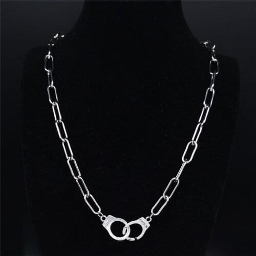 Stainless Steel Punk Handcuffs Choker Necklace Women Silver Color Necklaces Pendants Fashion Jewelry collares grandes N20370