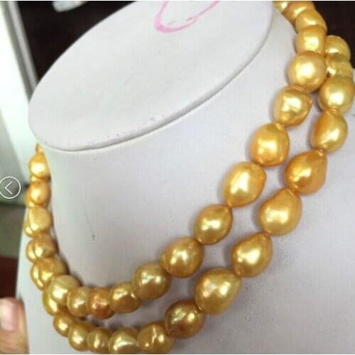 10-12 mm natural baroque south sea gold pearl necklace 34 " 14k/20 gold