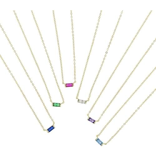 100% 925 Sterling Silver Minimal Delicate Dainty Jewelry Single Single Rectangle Cubic Zirconia Colorful CZ Necklace