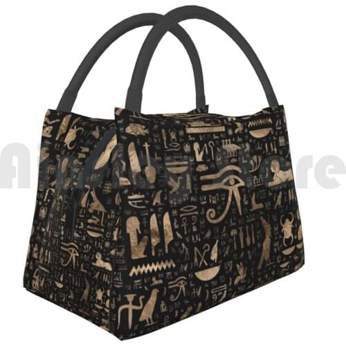 Portable Insulation Bag Ancient Egyptian Hieroglyphs-Black And Gold 27 Egyptian Hieroglyphs Hieroglyphs