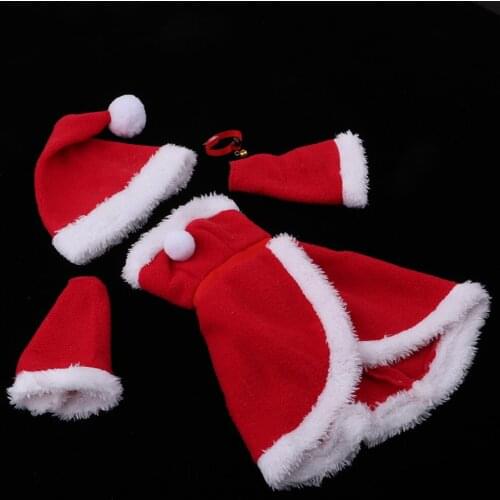 Handmade Plush Tube Top Dress, Hat and Necklace Suit for 1/3 BJD Doll Christmas Costume