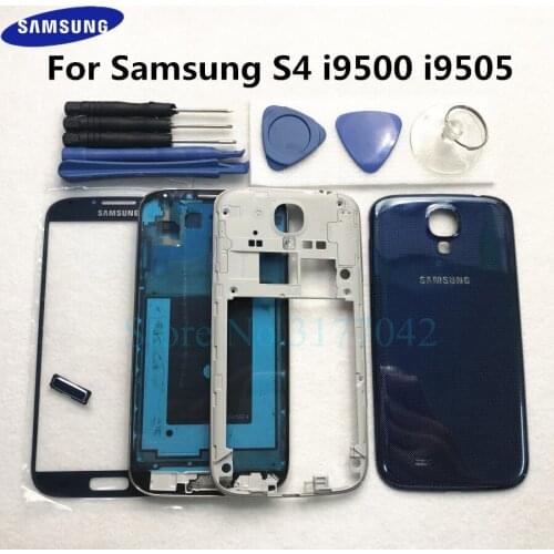 Complete Parts Case For Samsung Galaxy S4 i9500 i9505 Front Screen Glass Lens Middle Frame Battery Back Door Rear Cover + Tools