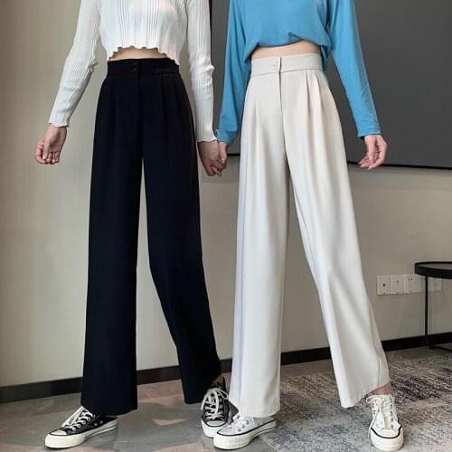 Casual Trousers Vintage Wide Leg Pants Women Korean Straight Long Pants High Waist Casual Loose 2021 Autumn