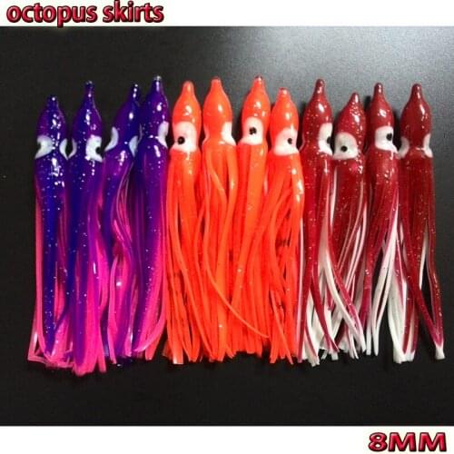 2017 mixed 3color soft silicone fishing lures plastic octopus skirt length is 8CM number:12pcs/lot