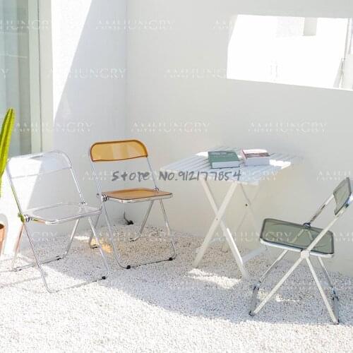 Transparent chair acrylic folding dining chair ins stool fashion net red photo portable European style light luxury makeup chair
