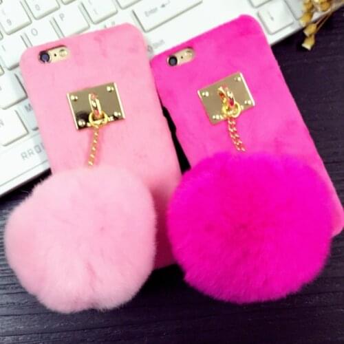 Luxury Rabbit Fur Ball Tassel Case Metal Ring plush phone case For iphone11 12 pro max X XS MAX XR 5 6s 7 8 plus back case Cover