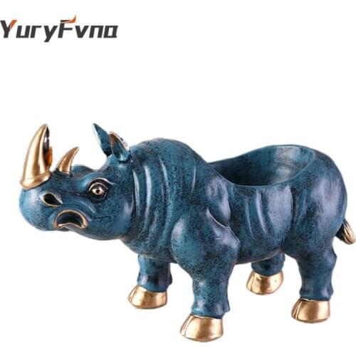 YuryFvna Resin Retro Rhino Figurines Decoration Unicorn Lucky Prosperous Home Living Room Office Shop Decoration Craft Gift