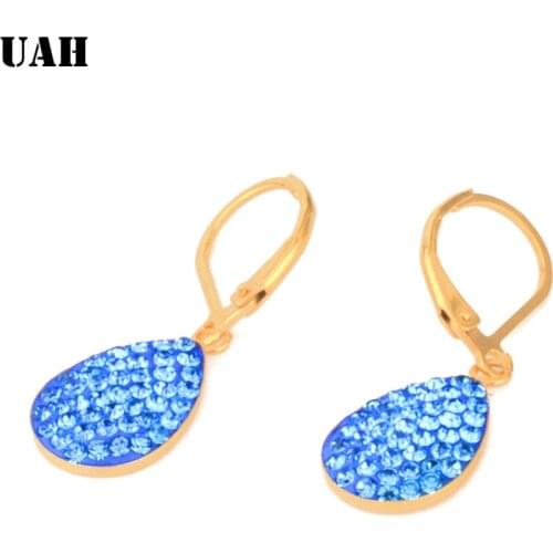 UAH Vintage Boho Blue Zircornia Ethnic Water Drip Hanging Dangle Drop Earrings for Women Female 2018 New Wedding Party Jewelry