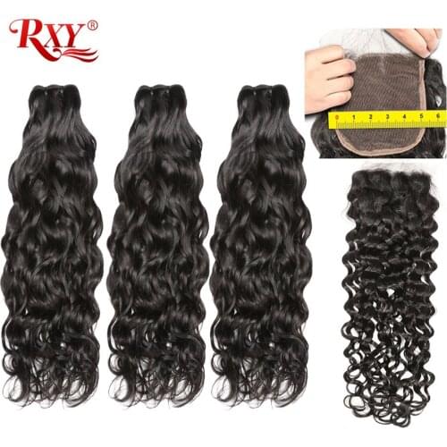 Water Wave Bundles With Closure 5x5 Lace Closure RXY Brazilian Human Hair Weave Bundles With Closure Free Fast Shipping Remy