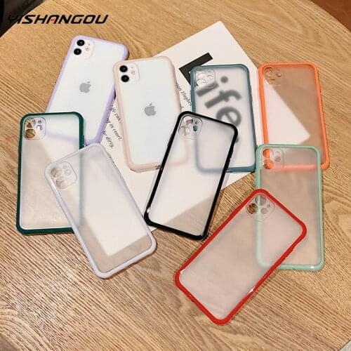 Camera Protection Phone Case For iPhone 11 Pro X XR XS Max 8 7 Plus SE2020 Solid Contrast Color Clear Acrylic Hard PC Cover