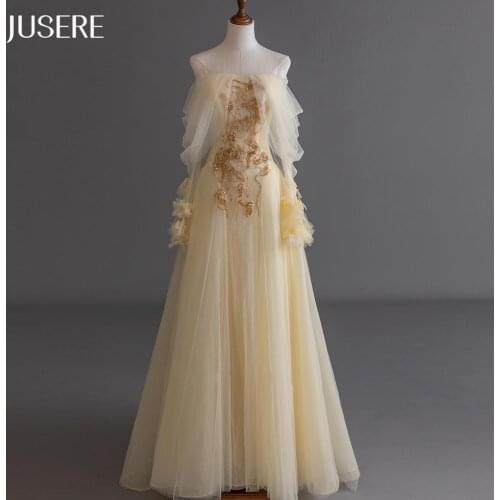 Yellow A-line Strapless Evening dress lace up back prom dress tulle beadsparty dress with sweep train