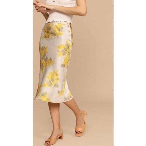 Women High Waist Fishtail Midi Skirt 2021 Spring Summer Floral Print Ladies Slim Long Skirts With Side Buttons For Holiday