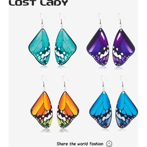 Lost Lady Fashion Enamel Multicolor Butterfly Drop Earrings For Women Punk Style Pendant Earrings Wholesale Jewelry Party Gifts