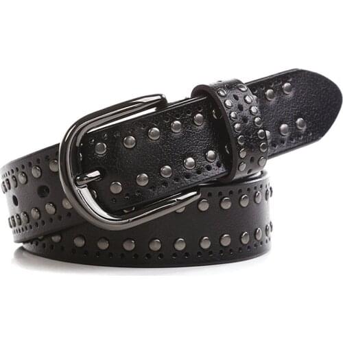 Womens Rivet Eyelet Pin Buckle Fashion Designer Belt 3.2cm Split Leather Casual Fashion Wild Jeans Dress Luxury Waistband