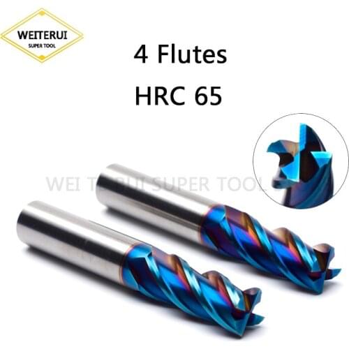 1PC Cutting HRC65 4 Flute Endmill 4mm 5mm 6mm 8mm 12mm Alloy Carbide Milling Tungsten Steel Milling Cutter End Mill