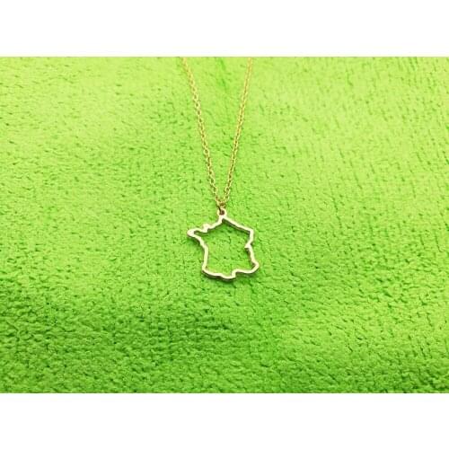 10PCS Tiny Country Map France Necklace Charm Pendant Hollow Outline European Pride French Paris Map Necklaces for Souvenir Gifts