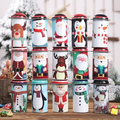 15 Pcs Christmas Candy Tin Box Iron Storage Can Christmas Party Santa Claus Snowman Candy Cans Children Gift Sweets Box