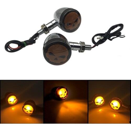 2Pcs Motorcycle Skull Design Turn Signals Lights Indicators Blinkers Flashers Accessories