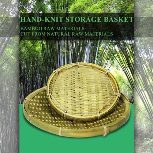 Bamboo Round Fruit Plate Handmade Storage Tray Hand Knitting Bread Basket Food Fruit Basket Hotel Hotel Dining Tray Diameter 26c