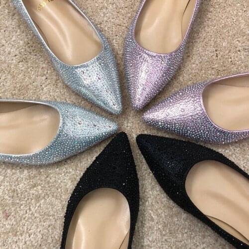 Free shipping fashion women Casual Designer strass crystal point toe studded point toe flats bride wedding shoes