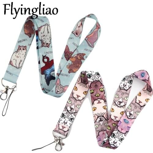 Sphynx Cat Keychain Lanyards Id Badge Holder ID Card Pass Gym Mobile Phone Badge Holder Key Strap Webbings Ribbons Decorations