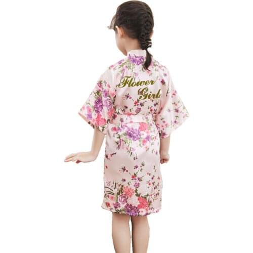 BZEL Hot Sale New Kids Silky Floral Robe Kimono Robes Flower Girl Childrens Bathrobe Wedding Robe For Children Dressing Gown