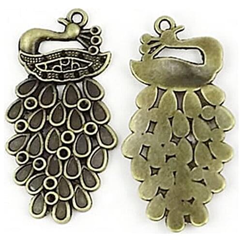 C076)100g,about 20 pieces 43x22mm Antique Bronze Zinc Alloy Peacock Pendants Diy Jewelry Findings Accessories Wholesale