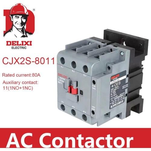 CJX2s-8011 AC Contactor DELIXI 80A 3 Poles NO NC Coil Voltage 24V 36V 110V 220V 380V 50Hz Din Rail Mounted