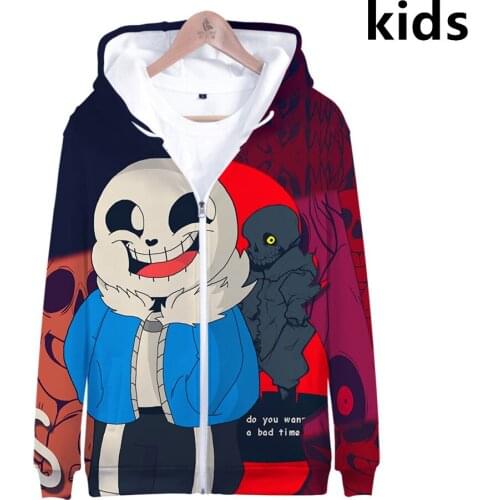 3 To 14 Years Kids Hoodies Undertale Sans 3D zip up Hoodie Sweatshirt Boy/Girls Cartoon Streetwear Jacket Coat Child hooded