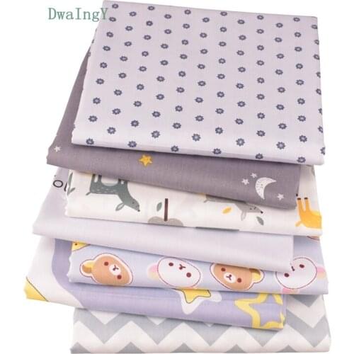 DwaIngY 7pcs/lot Gray series Twill Cotton Fabric For Patchwork DIY Sewing Quilting Cloth Fat Quarters Material For Baby Doll