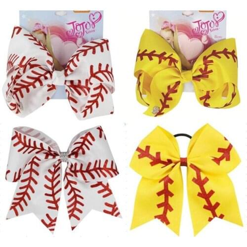 NEW 7inch hair bow Softball Bows with hairpin Cheer Bow Baseball Football Volleyball Dance elactic band USA 10pcs