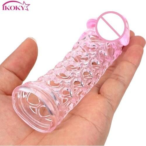 IKOKY Male Delay Ejaculation Heart-shaped Cock Ring Reusable Condom Penis Sleeve Penis Ring Cock Cage Silicone Sex toys for Men
