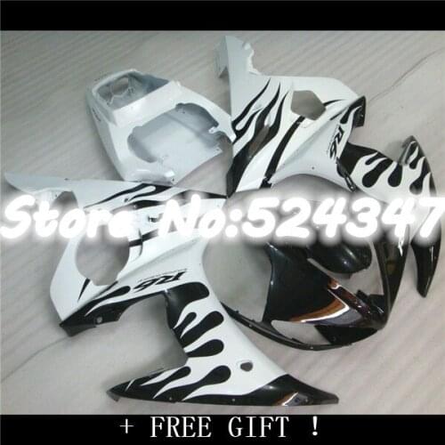 Injection YZF R6 fairing for YZF R6 2003 2004 2005 YZF-R6 YZFR6 03 04 05 fairing kits black white flame