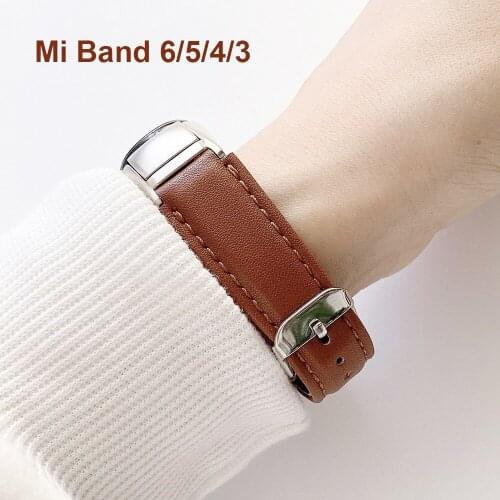 Brown Leather Watch band for Xiaomi Mi Band 6 4 5 strap For xiaomi mi band 5 4 3 6 bracelet strap correa wristband replacement
