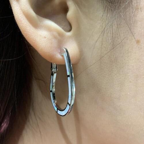 Beautiful Opal Women Earrings Rose Gold Color 925 Sterling Silver White Opal Hoop Earrings Huggies Earrings For Gift